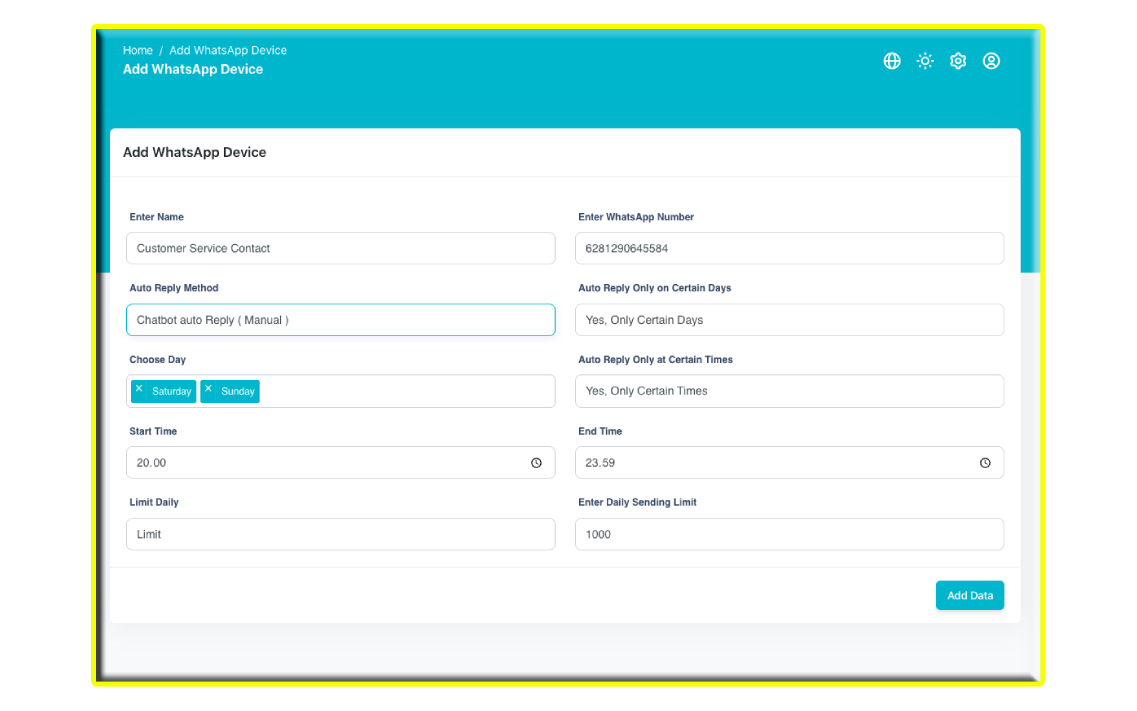 UI WhatsApp automation dashboard